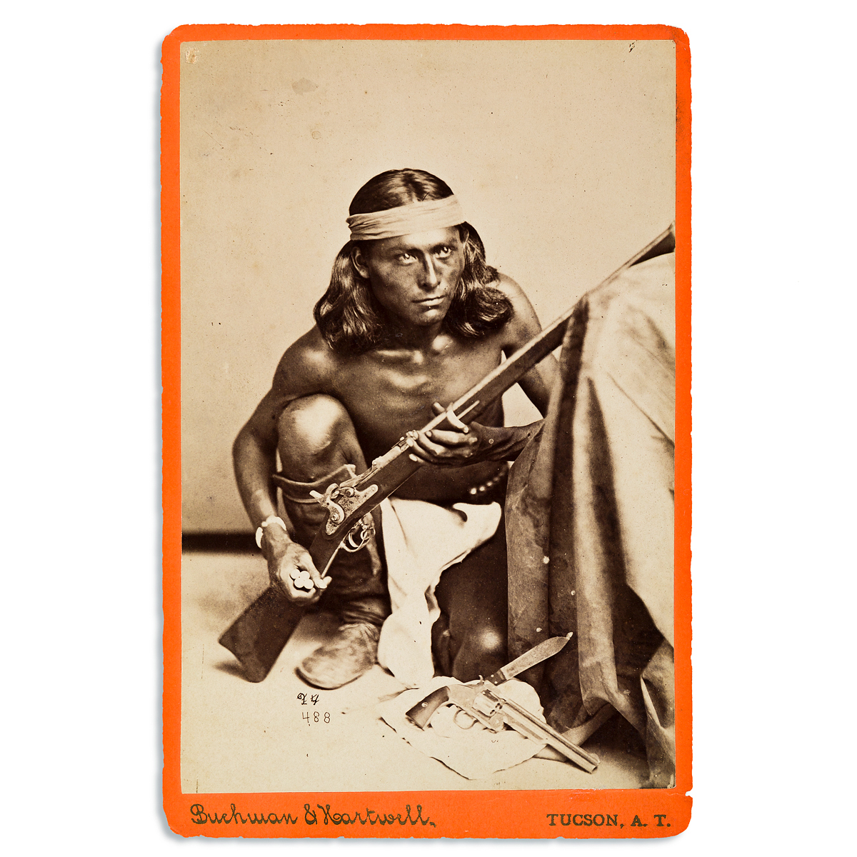 (AMERICAN INDIANS--PHOTOGRAPHS.) Cabinet card of the Apache scout Nantaje, who was awarded the Medal of Honor.
